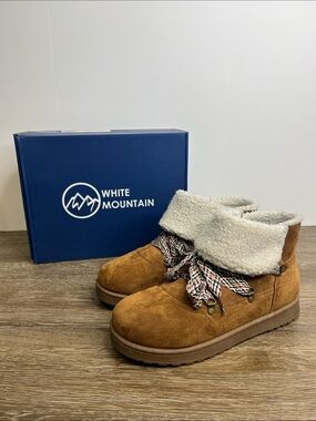 White Mountain Idol Suede-Look Faux Fur Winter Ankle Boots Size 10